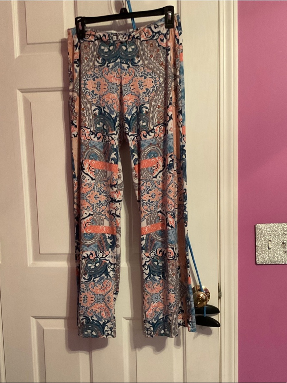 Paisley Wide-Leg Lounge Pants in Blue and Peach